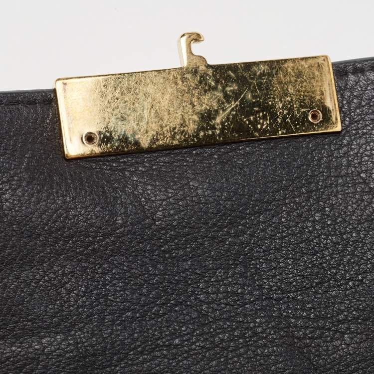 Pre Owned Michael Kors Black Leather and Croc Embossed Chain Shoulder Bag
