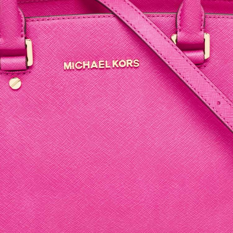 Pre Owned Michael Kors Magenta Saffiano Leather Medium Selma Tote