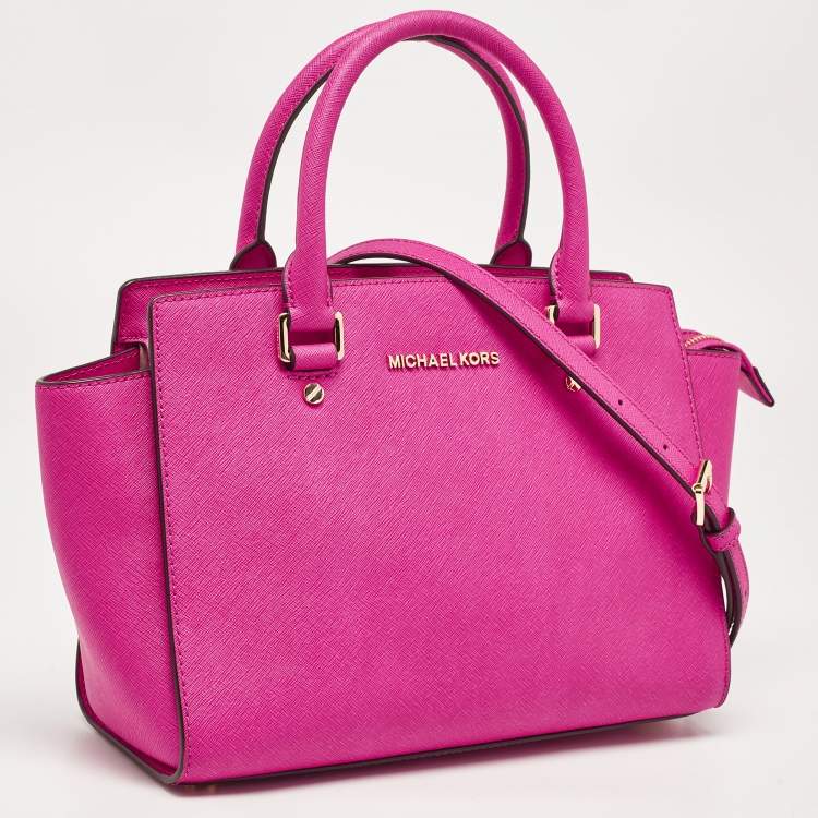 Pre Owned Michael Kors Magenta Saffiano Leather Medium Selma Tote