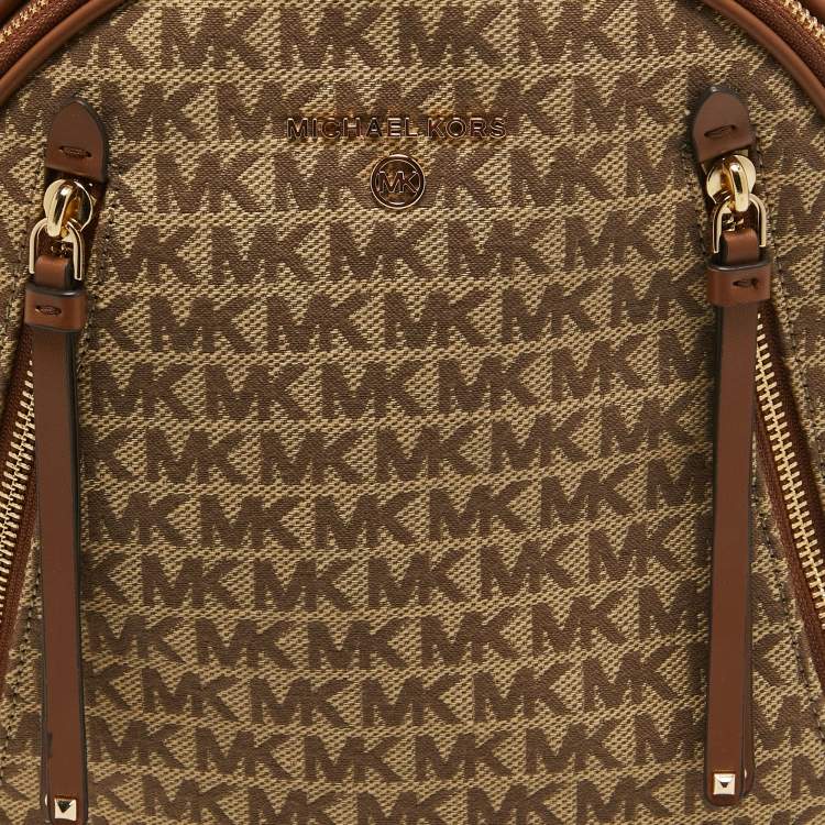 Pre Owned Michael Kors Beige/Tan Signature Canvas and Leather Backpack