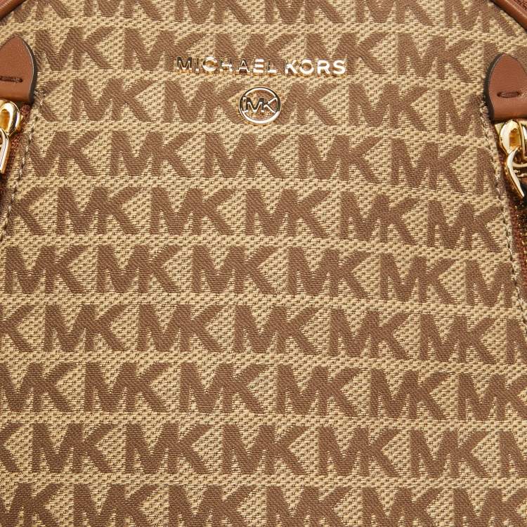 Pre Owned Michael Kors Beige/Tan Signature Canvas and Leather Backpack
