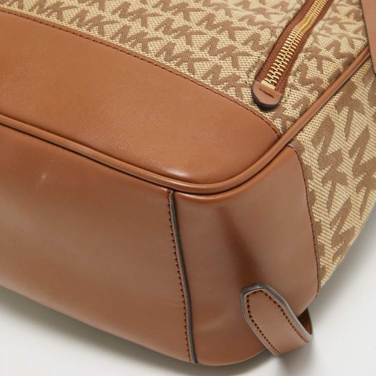 Pre Owned Michael Kors Beige/Tan Signature Canvas and Leather Backpack