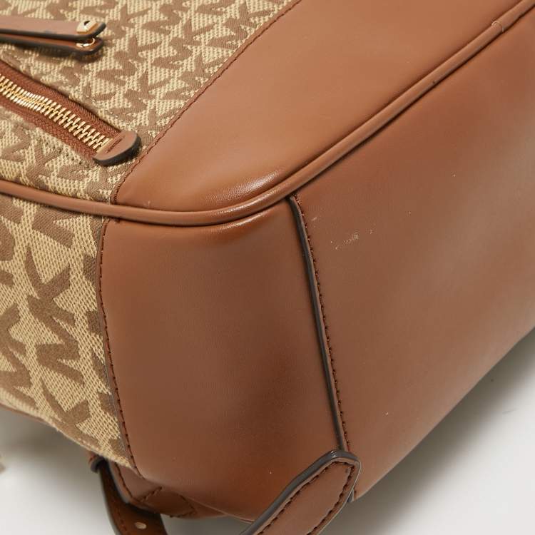 Pre Owned Michael Kors Beige/Tan Signature Canvas and Leather Backpack