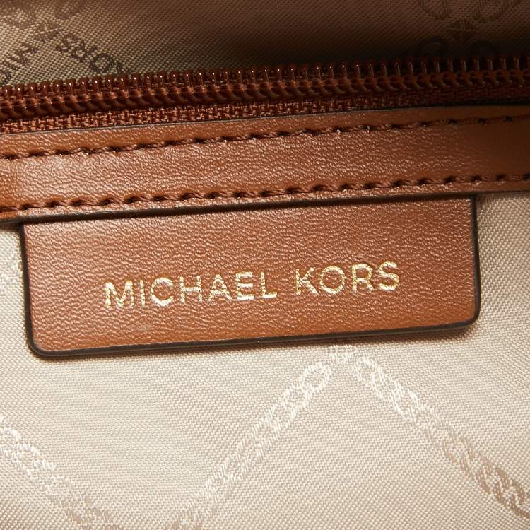 Pre Owned Michael Kors Beige/Tan Signature Canvas and Leather Backpack