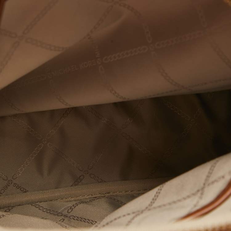 Pre Owned Michael Kors Beige/Tan Signature Canvas and Leather Backpack