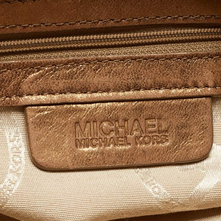 Pre Owned Michael Kors Gold Woven Leather Drawstring Tote