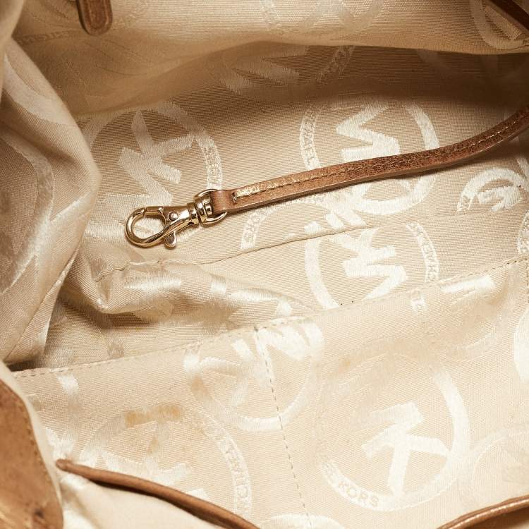 Pre Owned Michael Kors Gold Woven Leather Drawstring Tote