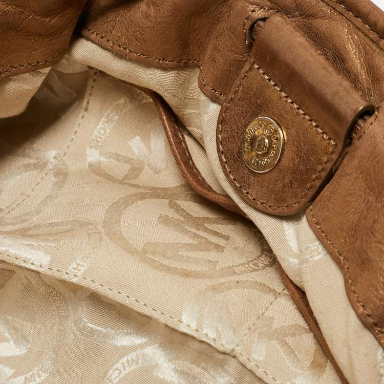 Pre Owned Michael Kors Gold Woven Leather Drawstring Tote