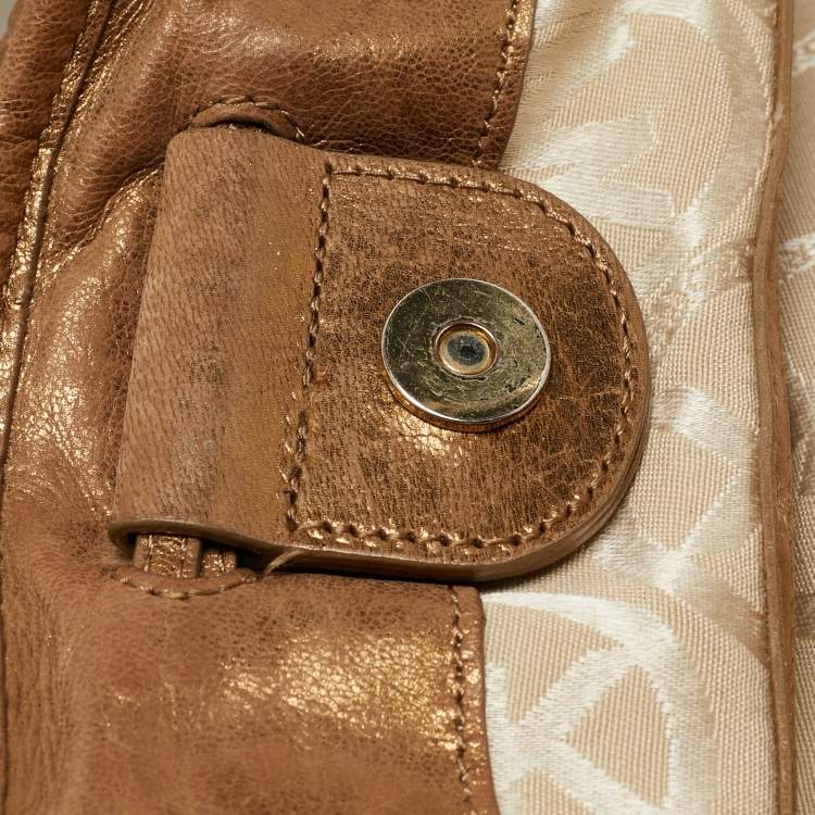 Pre Owned Michael Kors Gold Woven Leather Drawstring Tote