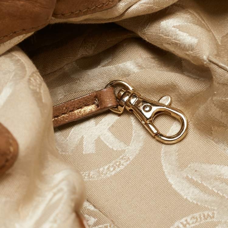 Pre Owned Michael Kors Gold Woven Leather Drawstring Tote