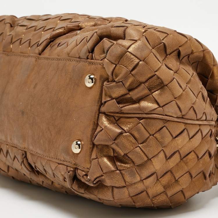 Pre Owned Michael Kors Gold Woven Leather Drawstring Tote