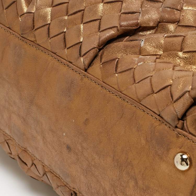 Pre Owned Michael Kors Gold Woven Leather Drawstring Tote