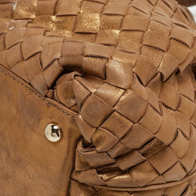 Pre Owned Michael Kors Gold Woven Leather Drawstring Tote