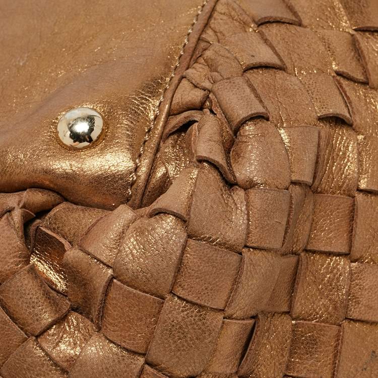 Pre Owned Michael Kors Gold Woven Leather Drawstring Tote