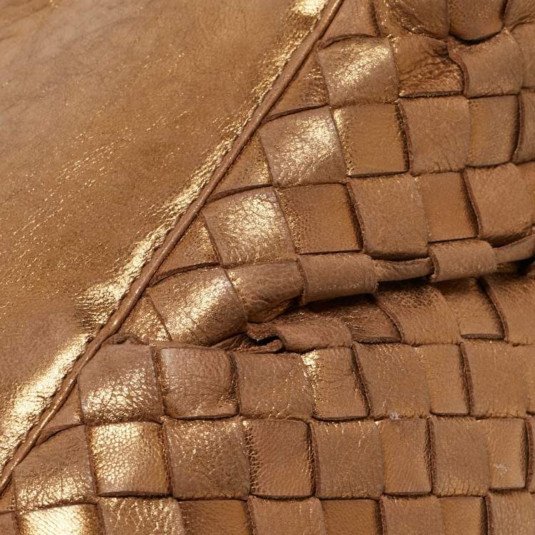 Pre Owned Michael Kors Gold Woven Leather Drawstring Tote
