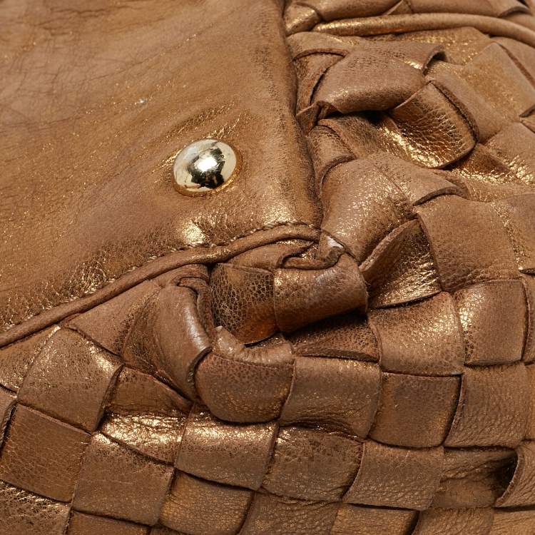 Pre Owned Michael Kors Gold Woven Leather Drawstring Tote