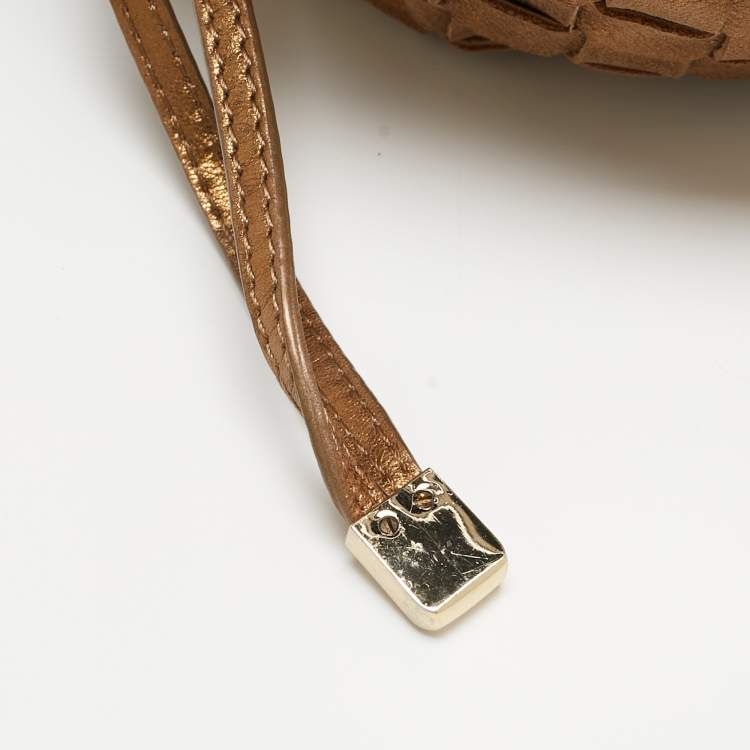 Pre Owned Michael Kors Gold Woven Leather Drawstring Tote
