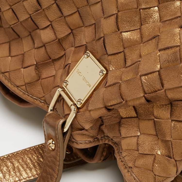 Pre Owned Michael Kors Gold Woven Leather Drawstring Tote