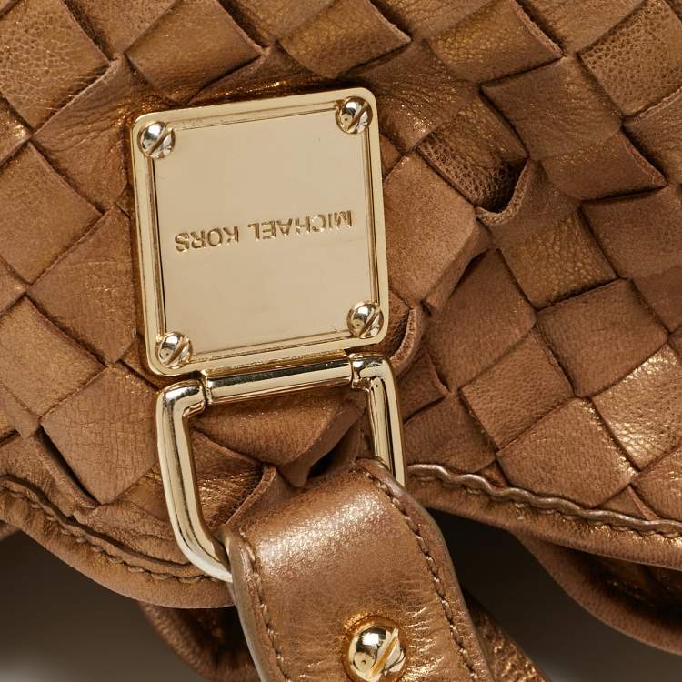 Pre Owned Michael Kors Gold Woven Leather Drawstring Tote
