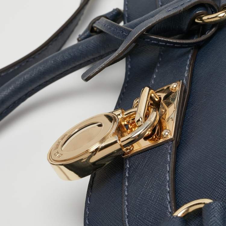 Pre Owned MICHAEL Michael Kors Navy Blue Leather Large Hamilton North South Tote