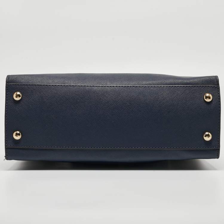 Pre Owned MICHAEL Michael Kors Navy Blue Leather Large Hamilton North South Tote