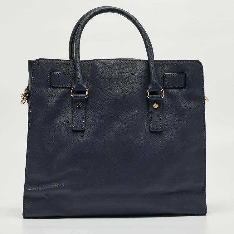 Pre Owned MICHAEL Michael Kors Navy Blue Leather Large Hamilton North South Tote