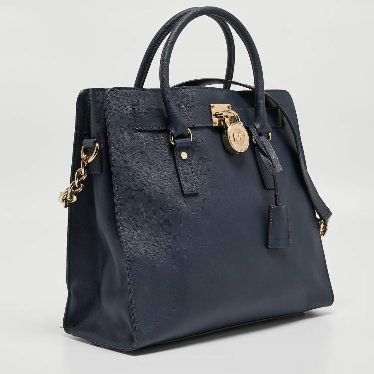 Pre Owned MICHAEL Michael Kors Navy Blue Leather Large Hamilton North South Tote