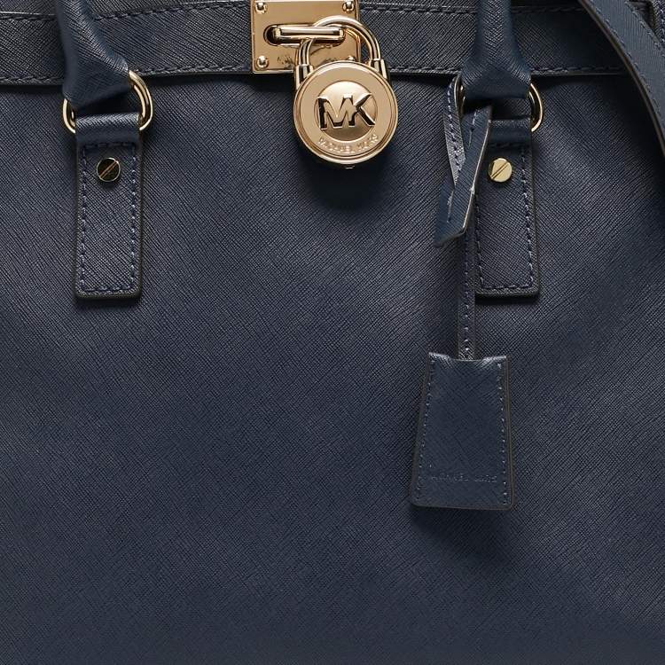 Pre Owned MICHAEL Michael Kors Navy Blue Leather Large Hamilton North South Tote