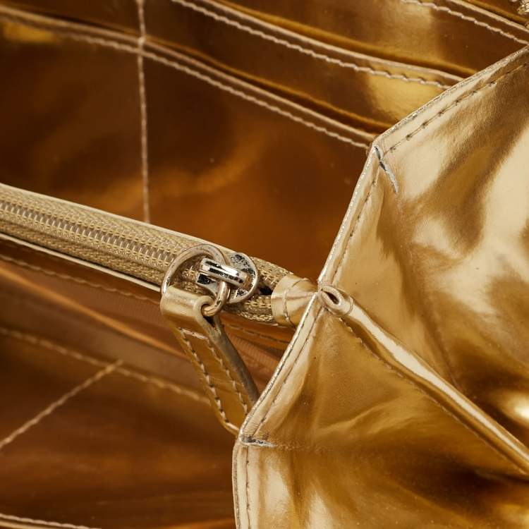 Pre Owned Michael Kors Gold Leather Jet Set Zip Around Continental Wallet