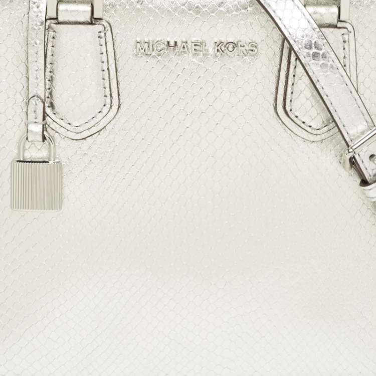 Pre Owned Michael Kors Silver Python Embossed Leather Medium Adele Tote