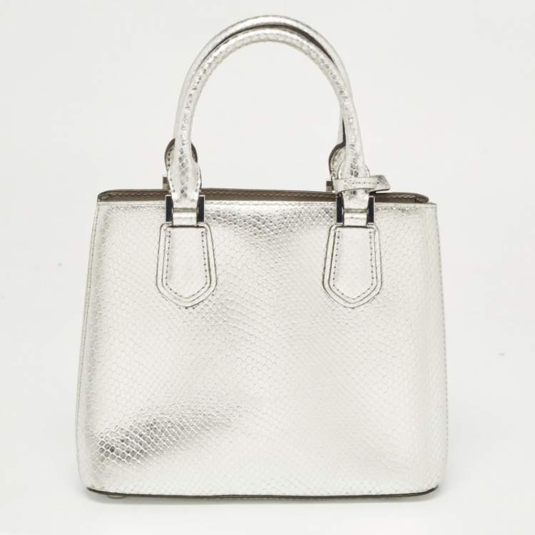 Pre Owned Michael Kors Silver Python Embossed Leather Medium Adele Tote