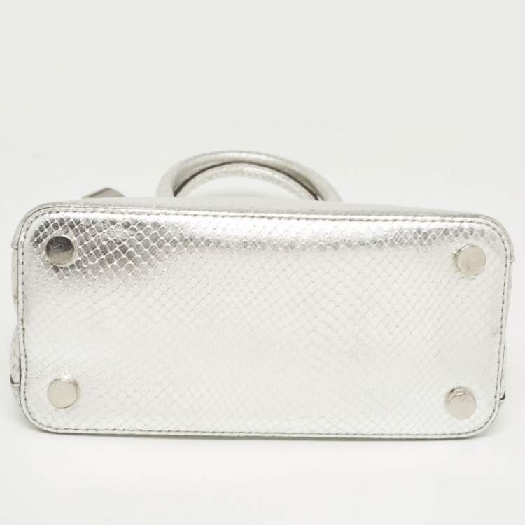 Pre Owned Michael Kors Silver Python Embossed Leather Medium Adele Tote