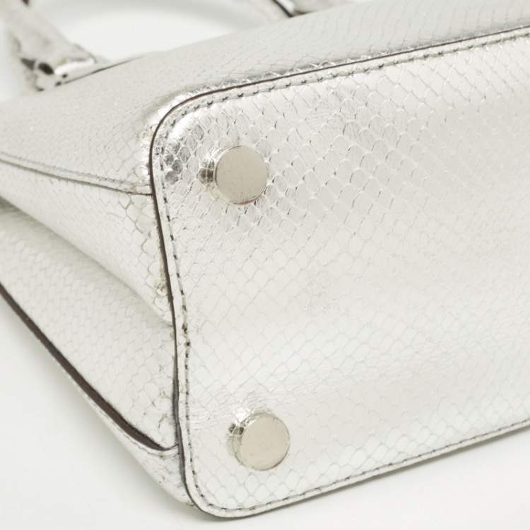 Pre Owned Michael Kors Silver Python Embossed Leather Medium Adele Tote