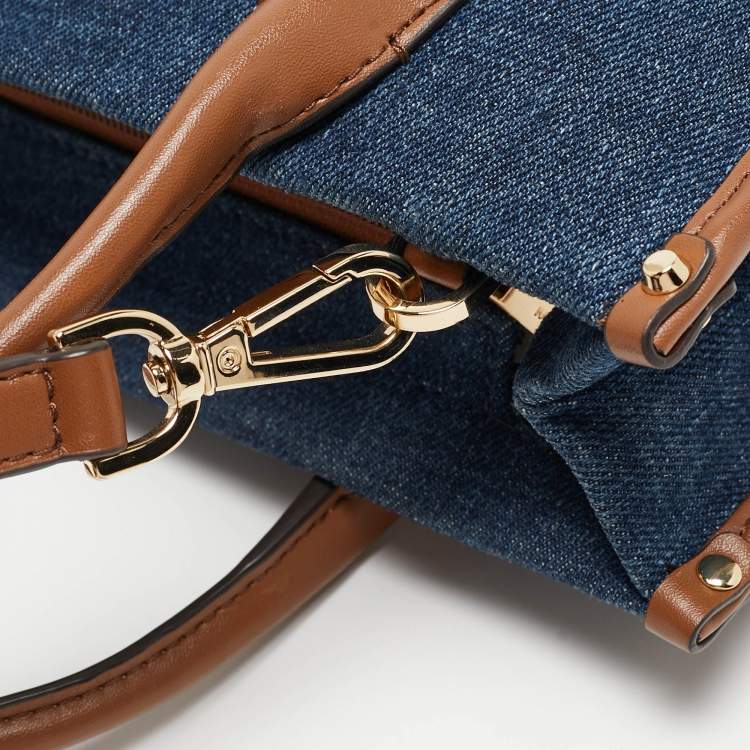 Pre Owned Michael Kors Blue/Brown Denim and Leather Small Mirella Tote