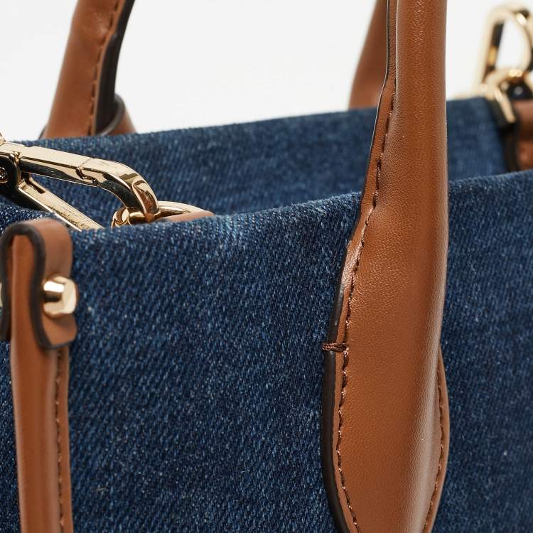 Pre Owned Michael Kors Blue/Brown Denim and Leather Small Mirella Tote