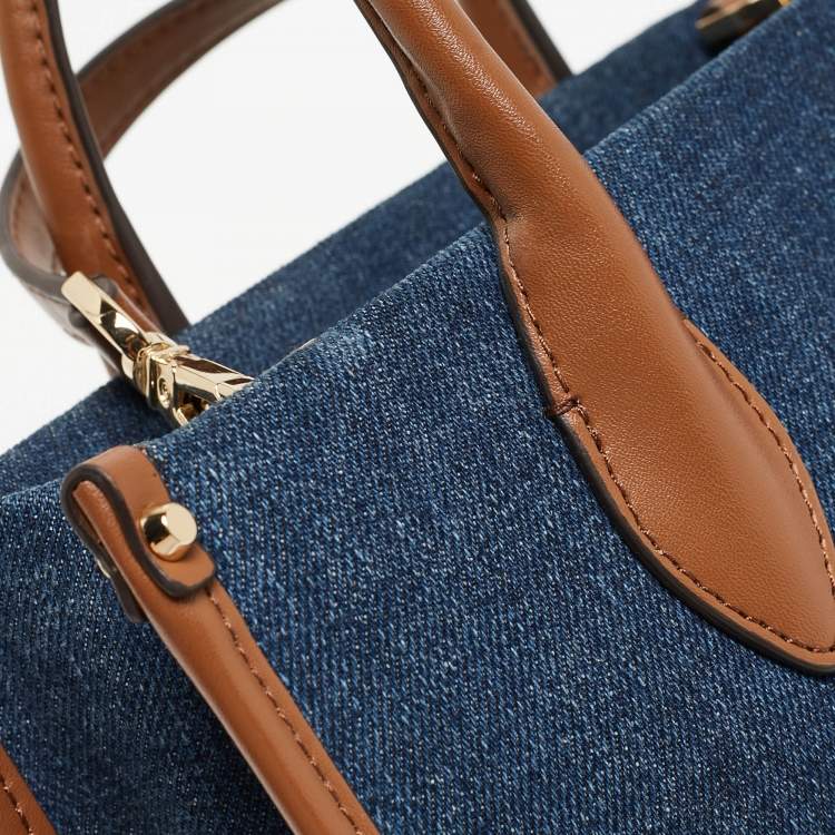 Pre Owned Michael Kors Blue/Brown Denim and Leather Small Mirella Tote