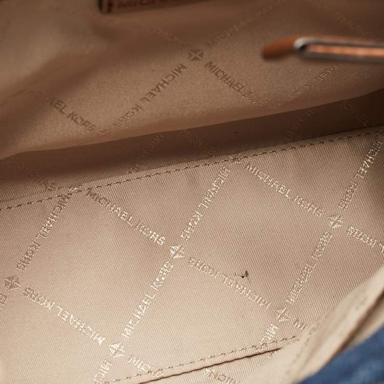 Pre Owned Michael Kors Blue/Brown Denim and Leather Small Mirella Tote