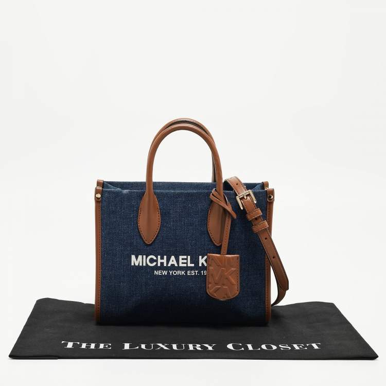 Pre Owned Michael Kors Blue/Brown Denim and Leather Small Mirella Tote