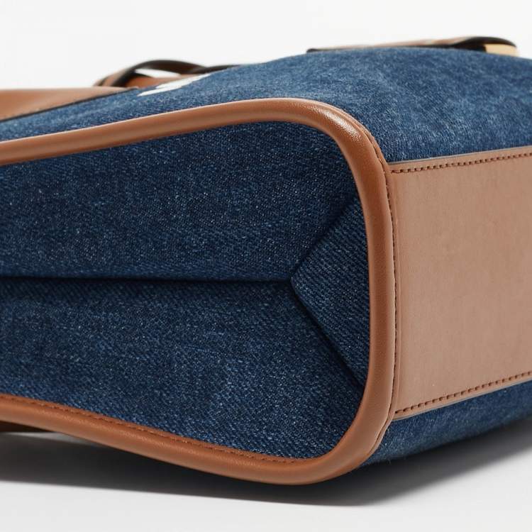 Pre Owned Michael Kors Blue/Brown Denim and Leather Small Mirella Tote