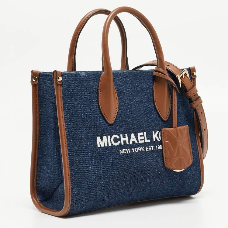 Pre Owned Michael Kors Blue/Brown Denim and Leather Small Mirella Tote