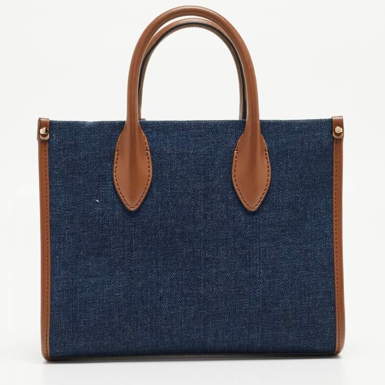 Pre Owned Michael Kors Blue/Brown Denim and Leather Small Mirella Tote