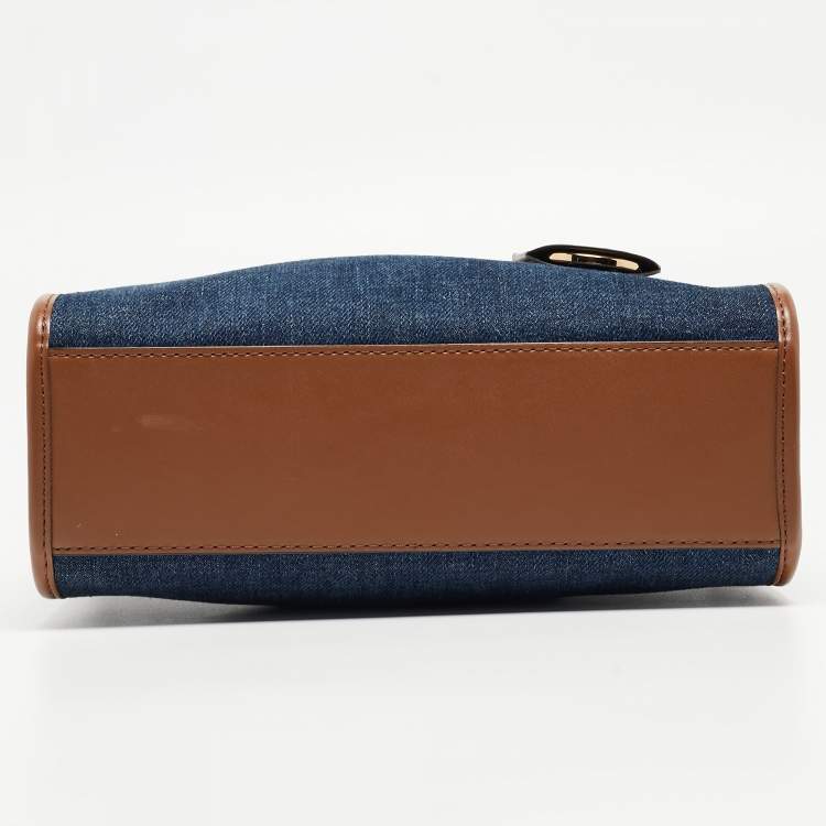 Pre Owned Michael Kors Blue/Brown Denim and Leather Small Mirella Tote