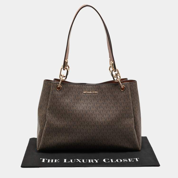 Pre Owned Michael Kors Brown Signature Coated Canvas Trisha Tote
