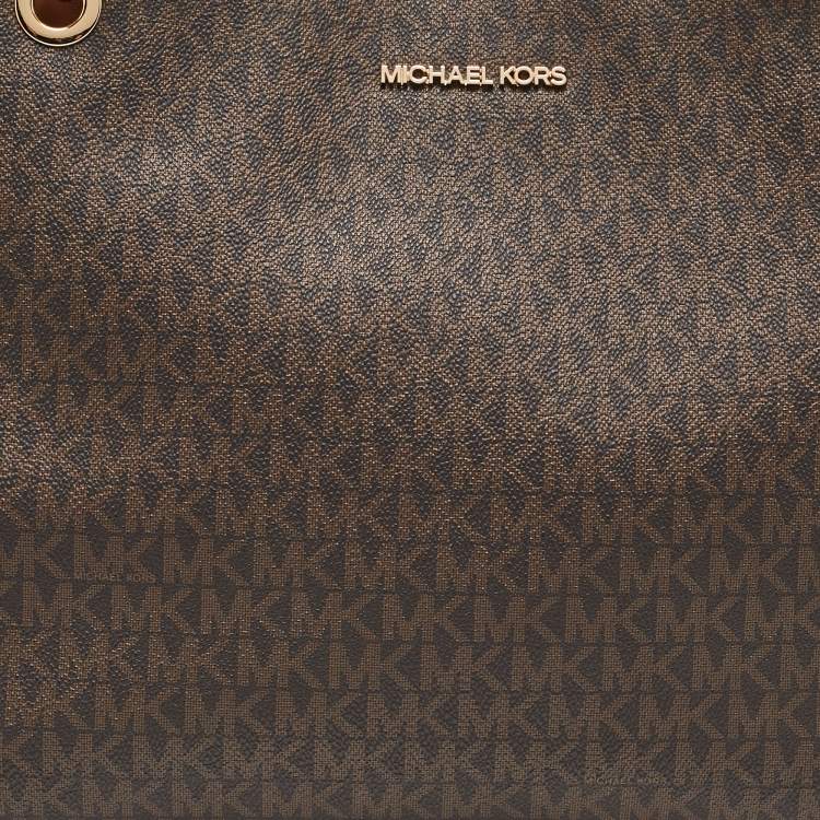 Pre Owned Michael Kors Brown Signature Coated Canvas Trisha Tote