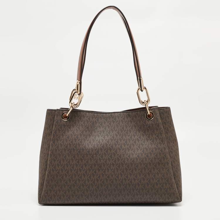 Pre Owned Michael Kors Brown Signature Coated Canvas Trisha Tote