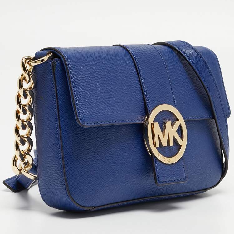 Pre Owned Michael Kors Blue Leather Fulton Crossbody Bag