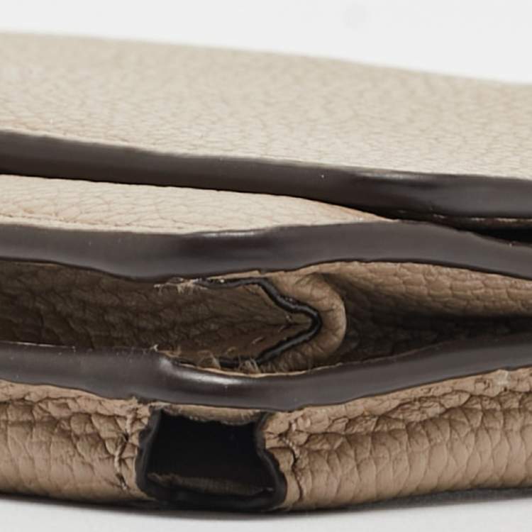 Pre Owned Michael Kors Grey Leather Logo Flap Wallet on Strap