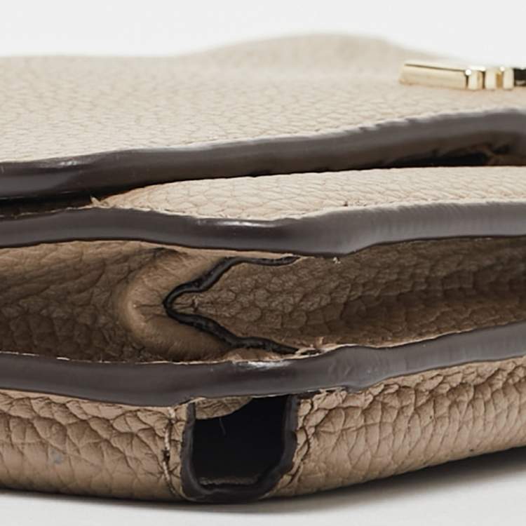 Pre Owned Michael Kors Grey Leather Logo Flap Wallet on Strap