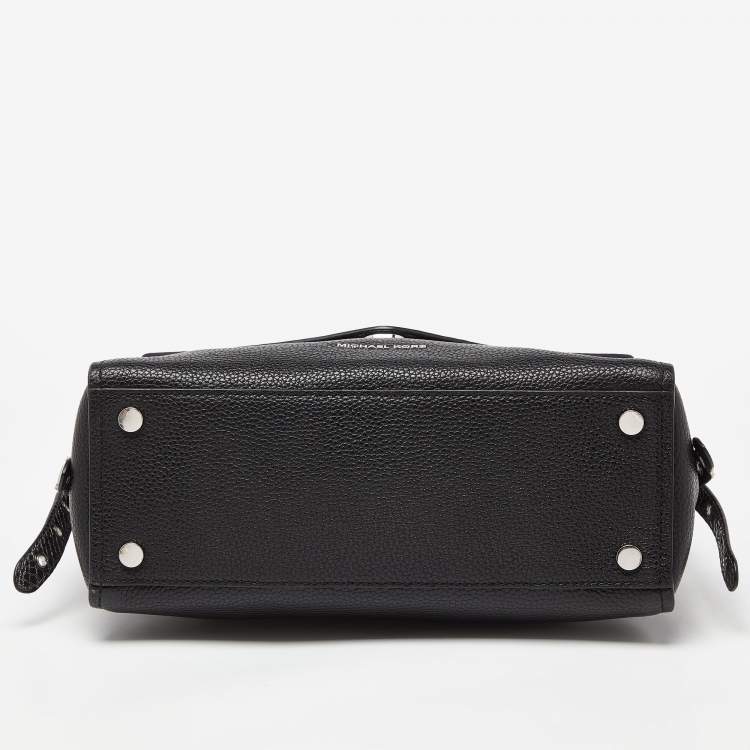 Pre Owned Michael Kors Black/Silver Leather and Snakeskin Embossed Leather Medium Bristol Top Handle Bag
