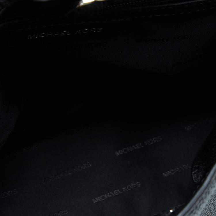 Pre Owned Michael Kors Black/Silver Leather and Snakeskin Embossed Leather Medium Bristol Top Handle Bag